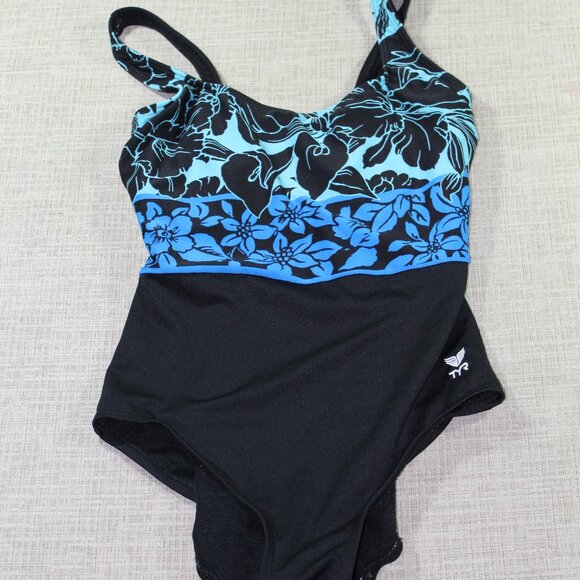 TYR Blue and Black Floral One Piece Competition Swimsuit - LIKE NEW - Picture 1 of 4